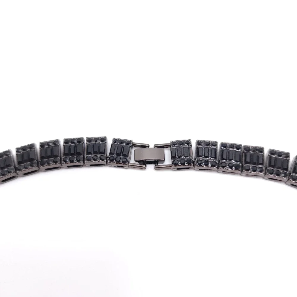 Black Stainless Steel Tennis Necklace Baguette Black CZ Iced Out Chain 24in